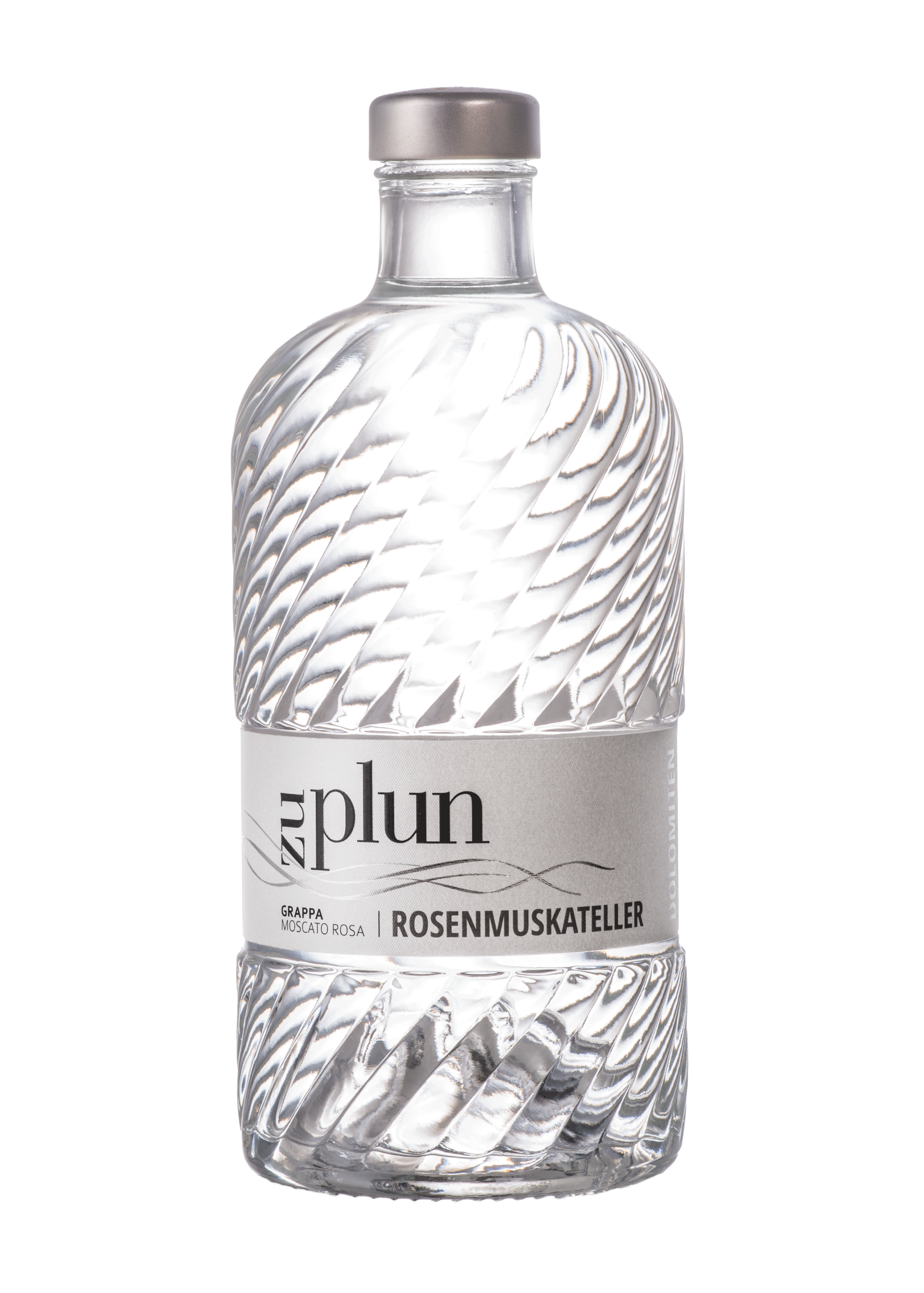 Zu Plun Grappa Rosenmuskateller Moscato Rosa – grappa artigianale ottenuta da vinacce di Moscato Rosa delle Dolomiti, acquistabile online su Cavour Drinks